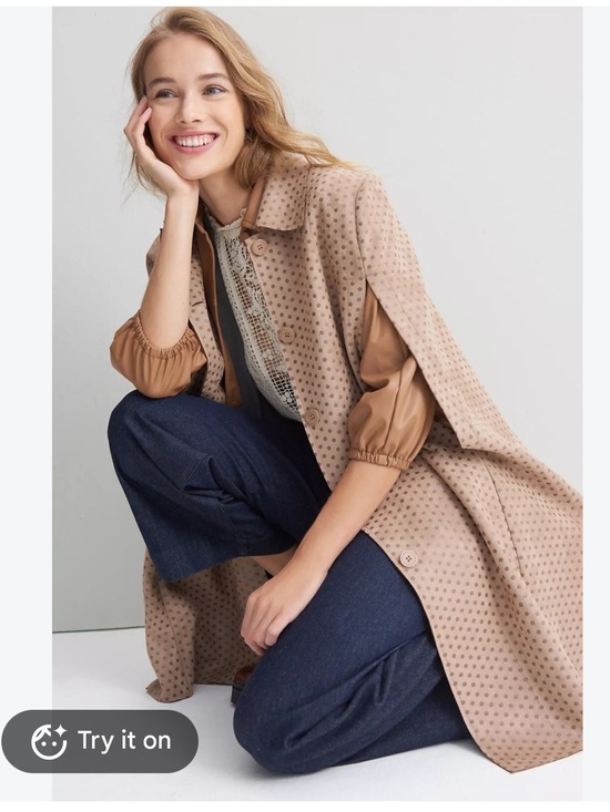 Anthropologie Jackets & Blazers - Anthropologie Monarc Gina Sueded Longline Jacket Brown Polka Dot Mod Coat L